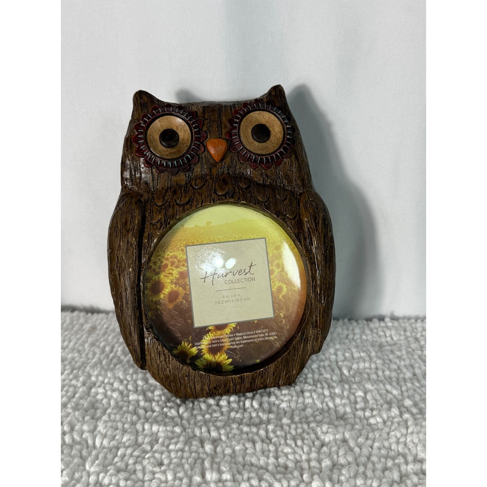 Kohls Harvest Collection Owl Photo Frame Brown Resin Wood Look 4x4